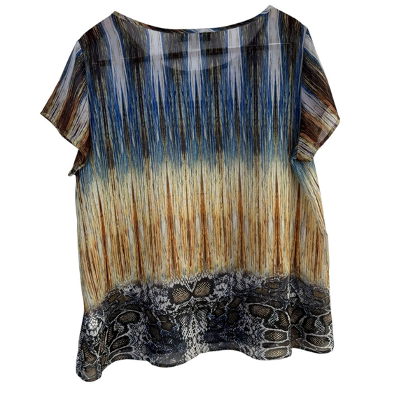Karen Kane XL Abstract Ombre Snake Print Shear Blouse Top Boho Chic Mande in USA - Picture 3 of 8